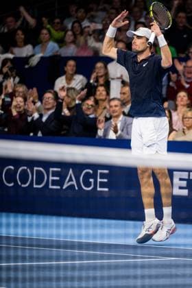 Belgian Raphael Collignon celebrates during the European Open ATP, Tennis Herren tennis tournament in Brussels, on Saturday 18 October 2025. This year s edition of the tournament is taking place from 12 to 19 October 2025. JASPERxJACOBS  x137182702x