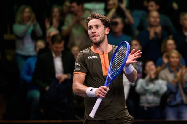 251018 Casper Ruud of Norway celebrates after a men s singles tennis match during day 8 of the ATP, Tennis Herren 250 Nordic Open on October 18, 2025 in Stockholm. Photo: Jesper Zerman BILDBYRAN kod JZ JZ0630 tennis nordic open nordic open 2025 bbeng jubel norge norway celebrates Copyright: JESPERxZERMAN BB251018JZ017