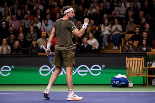 251018 Casper Ruud of Norway competes in a men s singles tennis semi final during day 8 of the ATP, Tennis Herren 250 Nordic Open on October 18, 2025 in Stockholm. Photo: Jesper Zerman BILDBYRAN kod JZ JZ0630 tennis nordic open nordic open 2025 bbeng Copyright: JESPERxZERMAN BB251018JZ031