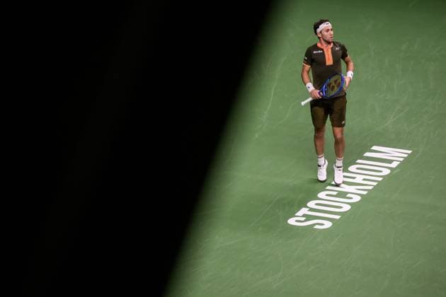 251018 Casper Ruud of Norway competes in a men s singles tennis semi final during day 8 of the ATP, Tennis Herren 250 Nordic Open on October 18, 2025 in Stockholm. Photo: Jesper Zerman BILDBYRAN kod JZ JZ0630 tennis nordic open nordic open 2025 bbeng Copyright: JESPERxZERMAN BB251018JZ037