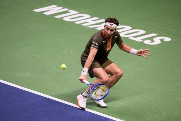251018 Casper Ruud of Norway competes in a men s singles tennis semi final during day 8 of the ATP, Tennis Herren 250 Nordic Open on October 18, 2025 in Stockholm. Photo: Jesper Zerman BILDBYRAN kod JZ JZ0630 tennis nordic open nordic open 2025 bbeng Copyright: JESPERxZERMAN BB251018JZ039