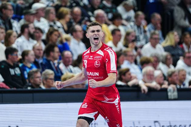 Torjubel Florian Drosten (MT Melsungen, 18) GER, THW Kiel vs. MT Melsungen, Handball, 1. Bundesliga, Spieltag 09, Saison 2025 2026, 18.10.2025 GER, THW Kiel vs. MT Melsungen, Handball, 1. Bundesliga, Spieltag 09, Saison 2025 2026, 18.10.2025 Kiel Copyright: xEibner-Pressefoto MarcelxvonxFehrnx EP_MFN