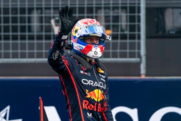 Dutch Formula One driver Max Verstappen of Red Bull Racing waves to the crowd after winning the sprint race at the Formula One United States Grand Prix at the Circuit of the Americas in Austin, Texas on Saturday, October 18, 2025.  AUS2025101823 GREGxNASH