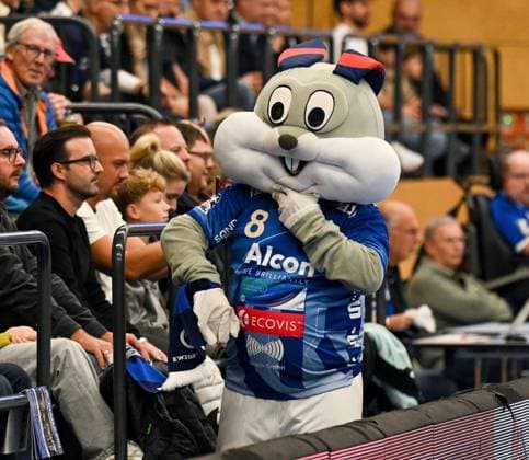 18.10.2025, xpsx, Handball 2. Bundesliga, TV Großwallstadt - HC Oppenweiler-Backnang v.l. maskottchen hobsi Elsenfeld Bayern Deutschland (DEU)