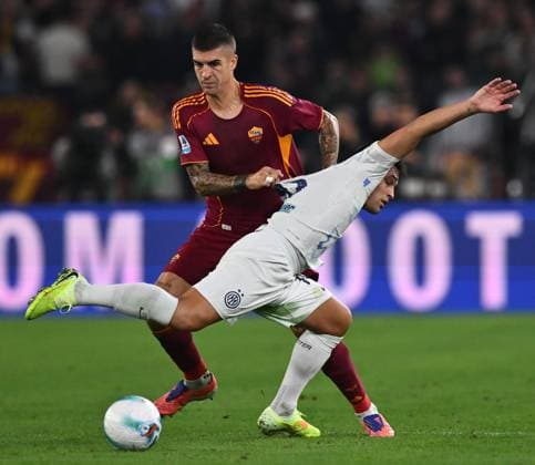 As Roma 18 10 2025 - campionato di calcio serie A Roma-Inter foto Antonello Sammarco Image nella foto: Gianluca Mancini-Lautaro Martinez 