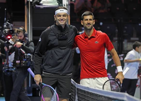 Riyadh, Saudi Arabia: Tennis SIX KINGS SLAM 2025 Taylor Fritz (USA), Novak Djokovic (SRB), Riyadh, Saudi Arabia, October 18, 2025. Photo RIYADH, SIX KINGS SLAM 2025  - ZUMAp169 20251018_zea_p169_1088 Copyright: xFelicexCalabrox