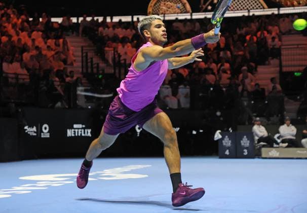 Riyadh, Saudi Arabia: Tennis SIX KINGS SLAM 2025 Carlos Alcaraz (ESP), Riyadh, Saudi Arabia, October 18, 2025. Photo RIYADH, SIX KINGS SLAM 2025  - ZUMAp169 20251018_zea_p169_1638 Copyright: xFelicexCalabrox
