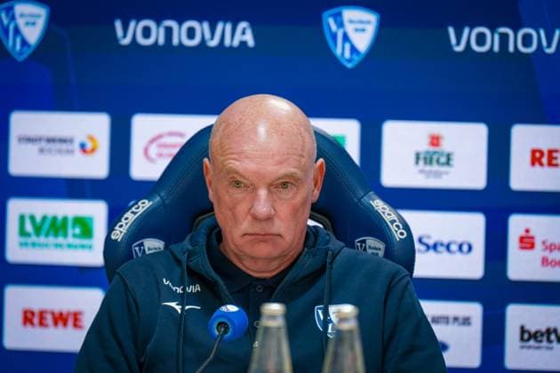 Deutschland: Fussball 2. Bundesliga 2025 26, 9. Spieltag - VfL Bochum vs Hertha BSC Berlin - Vonovia Ruhrstadion (Bochum): Uwe Rösler (Trainer, VfL Bochum) Pressekonferenz, Medien Bochum Nordrhein-Westfalen Deutschland