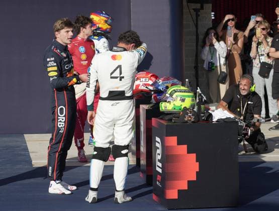 FORMULA 1 MSC CRUISES UNITED STATES GRAND PRIX 2025 18.10.2025, Circuit of The Americas, Austin, FORMULA 1 MSC CRUISES UNITED STATES GRAND PRIX 2025 , im Bild Poleposition für Max Verstappen (NLD), Oracle Red Bull Racing, 2.Startplatz für Lando Norris (GBR), McLaren F1 Team, 3.Startplatz für das morgige Rennen für Charles Leclerc (MCO), Scuderia Ferrari HP