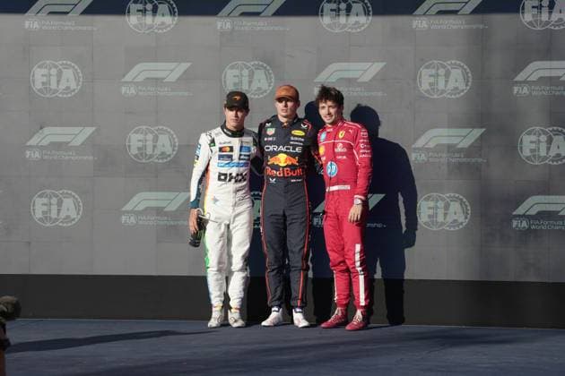 FORMULA 1 MSC CRUISES UNITED STATES GRAND PRIX 2025 18.10.2025, Circuit of The Americas, Austin, FORMULA 1 MSC CRUISES UNITED STATES GRAND PRIX 2025 , im Bild Poleposition für Max Verstappen (NLD), Oracle Red Bull Racing, 2.Startplatz für Lando Norris (GBR), McLaren F1 Team, 3.Startplatz für das morgige Rennen für Charles Leclerc (MCO), Scuderia Ferrari HP