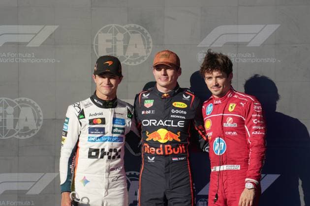 FORMULA 1 MSC CRUISES UNITED STATES GRAND PRIX 2025 18.10.2025, Circuit of The Americas, Austin, FORMULA 1 MSC CRUISES UNITED STATES GRAND PRIX 2025 , im Bild Poleposition für Max Verstappen (NLD), Oracle Red Bull Racing, 2.Startplatz für Lando Norris (GBR), McLaren F1 Team, 3.Startplatz für das morgige Rennen für Charles Leclerc (MCO), Scuderia Ferrari HP