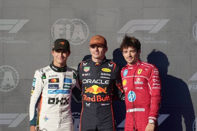 FORMULA 1 MSC CRUISES UNITED STATES GRAND PRIX 2025 18.10.2025, Circuit of The Americas, Austin, FORMULA 1 MSC CRUISES UNITED STATES GRAND PRIX 2025 , im Bild Poleposition für Max Verstappen (NLD), Oracle Red Bull Racing, 2.Startplatz für Lando Norris (GBR), McLaren F1 Team, 3.Startplatz für das morgige Rennen für Charles Leclerc (MCO), Scuderia Ferrari HP