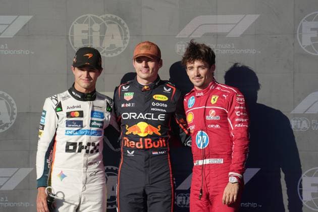 FORMULA 1 MSC CRUISES UNITED STATES GRAND PRIX 2025 18.10.2025, Circuit of The Americas, Austin, FORMULA 1 MSC CRUISES UNITED STATES GRAND PRIX 2025 , im Bild Poleposition für Max Verstappen (NLD), Oracle Red Bull Racing, 2.Startplatz für Lando Norris (GBR), McLaren F1 Team, 3.Startplatz für das morgige Rennen für Charles Leclerc (MCO), Scuderia Ferrari HP
