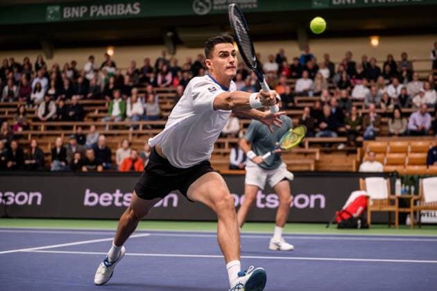 251019 Alexander Erler of Austria compete in the men s doubles final on day 9 of the ATP, Tennis Herren 250 Nordic Open on October 19, 2025 in Stockholm. Photo: Jesper Zerman BILDBYRAN kod JZ JZ0631 tennis nordic open nordic open 2025 bbeng final dubbel Copyright: JESPERxZERMAN BB251019JZ006