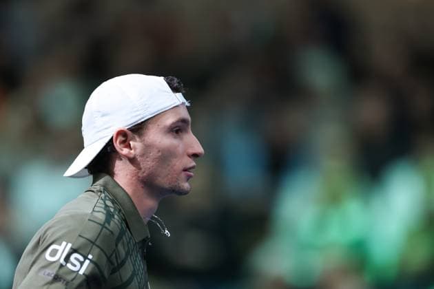 France s Ugo Humbert meets Norway s Casper Ruud in the singles final during the BNP Paribas Nordic Open tennis tournament at the Royal Tennis Hall in Stockholm, Sweden, October 19, 2025. STOCKHOLM SWEDEN x62260x