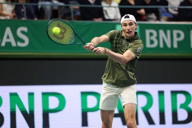 France s Ugo Humbert meets Norway s Casper Ruud in the singles final during the BNP Paribas Nordic Open tennis tournament at the Royal Tennis Hall in Stockholm, Sweden, October 19, 2025. STOCKHOLM SWEDEN x62260x