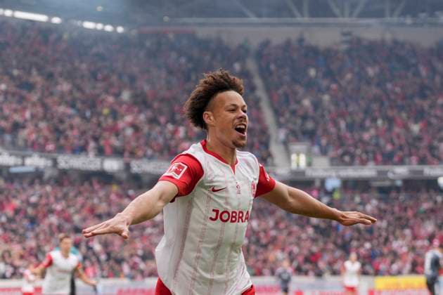 Derry Scherhant (SC Freiburg, 07) Torjubel, Emotionen, Torschuss, Abschluss, Torerfolg, Tor, Treffer , Deutschland, Fussball, 1. Bundesliga, 7.Spieltag, 2025 2026, SC Freiburg vs. Eintracht Frankfurt, 19.10.2025, Europa-Park Stadion, Freiburg, Deutschland DFL REGULATIONS PROHIBIT ANY USE OF PHOTOGRAPHS AS IMAGE SEQUENCES AND OR QUASI-VIDEO. Freiburg Europa-Park Stadion Baden-Württemberg Deutschland Copyright: xArnexAmbergx