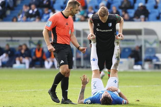 19.10.2025, xtvx, Fussball 2.Bundesliga, SV Darmstadt 98 - 1.FC Magdeburg v.l. Matej Maglica (SV Darmstadt 98) Maximilian Breunig (1. FC Magdeburg) Portrait (DFL DFB REGULATIONS PROHIBIT ANY USE OF PHOTOGRAPHS as IMAGE SEQUENCES and or QUASI-VIDEO) Darmstadt