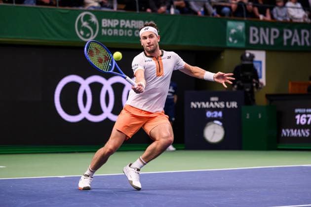 251019 Casper Ruud of Norway competes in the men s singles final on day 9 of the ATP, Tennis Herren 250 Nordic Open on October 19, 2025 in Stockholm. Photo: Jesper Zerman BILDBYRAN kod JZ JZ0631 tennis nordic open nordic open 2025 bbeng final singelnorge norway Copyright: JESPERxZERMAN BB251019JZ046