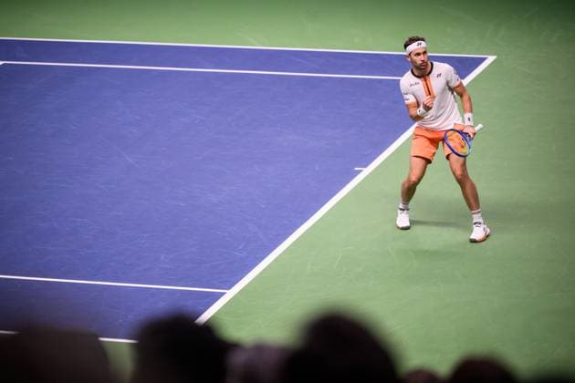 251019 Casper Ruud of Norway celebrates as he competes in the men s singles final on day 9 of the ATP, Tennis Herren 250 Nordic Open on October 19, 2025 in Stockholm. Photo: Jesper Zerman BILDBYRAN kod JZ JZ0631 tennis nordic open nordic open 2025 bbeng final singeljubel norge norway celebrates Copyright: JESPERxZERMAN BB251019JZ047