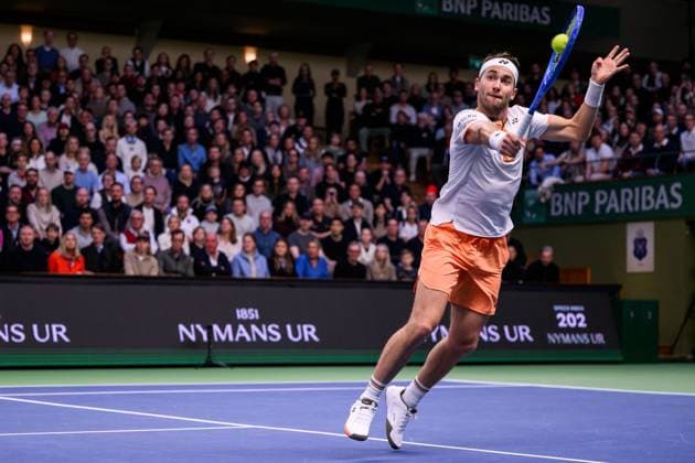 251019 Casper Ruud of Norway competes in the men s singles final on day 9 of the ATP, Tennis Herren 250 Nordic Open on October 19, 2025 in Stockholm. Photo: Jesper Zerman BILDBYRAN kod JZ JZ0631 tennis nordic open nordic open 2025 bbeng final singelnorge norway Copyright: JESPERxZERMAN BB251019JZ048