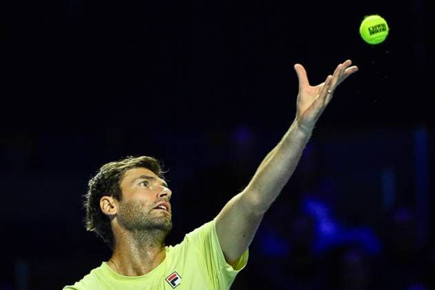 19th October 2025; St. Jakobshalle, Basel, Switzerland; 2025 ATP, Tennis Herren Swiss Indoor Tennis Day 1; Quentin Halys (FRA) in action against Remy Bertola (SUI) in the final qualification round  DavidxEmm