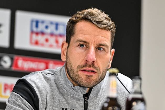GER, 3. Liga, SSV Ulm 1846 vs FC Energie Cottbus 19.10.2025, Donaustadion, Ulm, GER, 3. Liga, SSV Ulm 1846 vs FC Energie Cottbus, im Bild Moritz Glasbrenner (SSV Ulm), Pressekonferenz nach Spielende