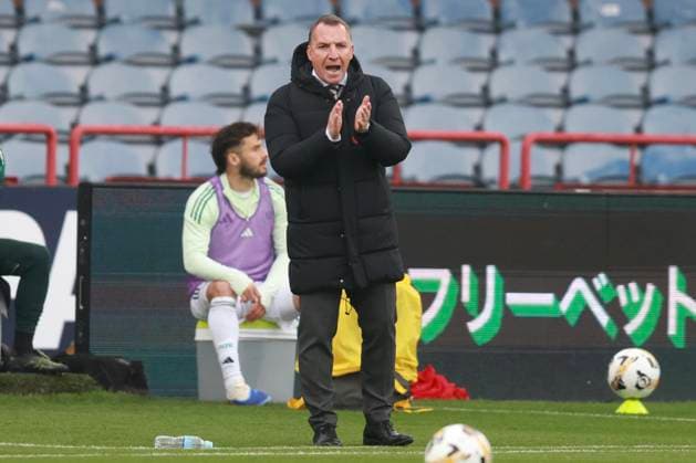 19th October 2025; Dens Park, Dundee, Scotland; Scottish Premiership Football, Dundee versus Celtic; Celtic manager Brendan Rodgers encourages his team  DavidxYoung