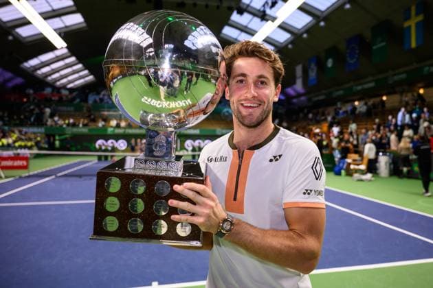251019 Casper Ruud of Norway celebrates with the trophy after winning the men s singles final on day 9 of the ATP, Tennis Herren 250 Nordic Open on October 19, 2025 in Stockholm. Photo: Jesper Zerman BILDBYRAN kod JZ JZ0631 tennis nordic open nordic open 2025 bbeng final singelfinal singel jubel norge Copyright: JESPERxZERMAN BB251019JZ058