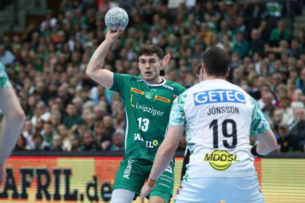 19.10.2025, xtgx, Handball, Daikin HBL, SC DHfK Leipzig - SC Magdeburg v.l. Matej Klima (Leipzig, 13) Leipzig