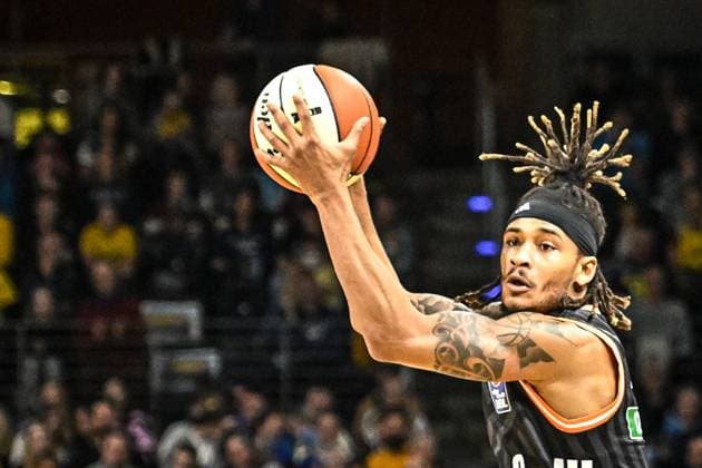19.10.2025, xlakx, Basketball easyCredit BBL Pokal Achtelfinale, Alba Berlin - Ratiopharm Ulm v.l. Bryce Brown (Ratiophram Ulm) Portrait, Portraet, Einzelbild Berlin