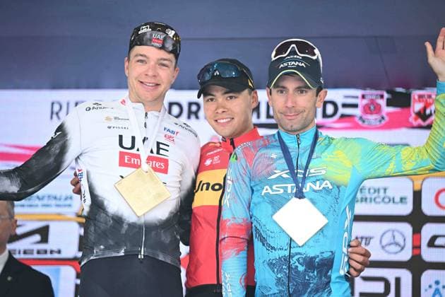 19-10-2025 Veneto Classic; 2025, Uno X Mobility; 2025, Uae Team Emirates - Xrg; 2025, Xds - Astana; Loland, Sakarias Koller; Vermeersch, Florian; Ulissi, Diego; Bassano Del Grappa; 