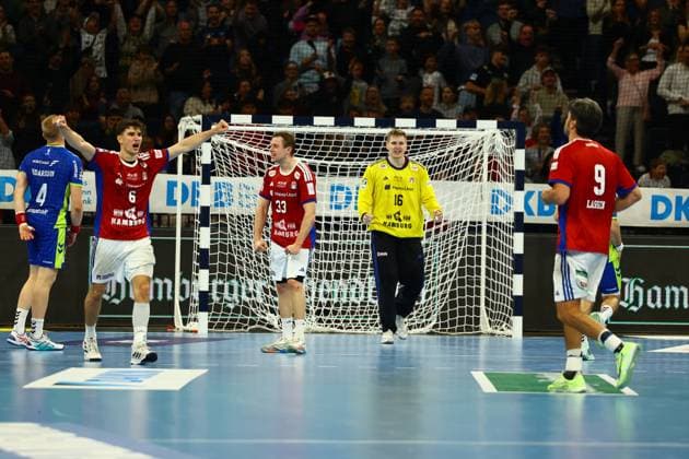 Handball I Herren I Saison 2025 2026 I Bundesliga I 9. Spieltag I HSV Hamburg - VFL Gummersbach I 19.10.2025 Siegjubel beim HSV Hamburg Hamburg Barclaycard Arena Hamburg Deutschland Copyright: xLobeca RalfxHomburgx