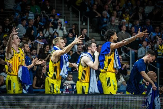 Basketball Berlin 19.10.2025 Saison 2025 2026 BBL Pokal Achtelfinale Alba Berlin - ratiopharm ulm jubel Alba