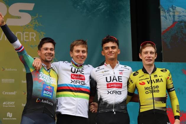 19-10-2025 Andorra Cycling Masters; 2025, Red Bull - Bora Hansgrohe; 2025, Uae Team Emirates - Xrg; 2025, Visma - Lease A Bike; Roglic, Primoz; Pogacar, Tadej; Del Toro Romero, Isaac; Vingegaard, Jonas; Andorra; 