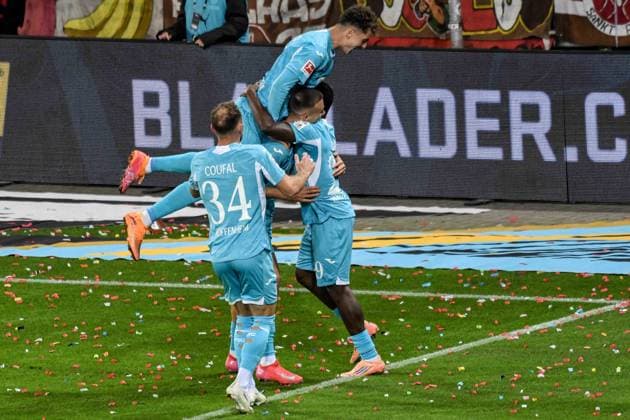Jubel nach dem 0:1 durch 29 Bazoumana Touré 34 Vladimír Coufal 11 Fisnik Asllani 19 Tim Lemperle ( Hoffenheim ) Deutschland , Hamburg , Millerntorstadion , Fussball , 1. Bundesliga , FC St Pauli - TSG Hoffenheim