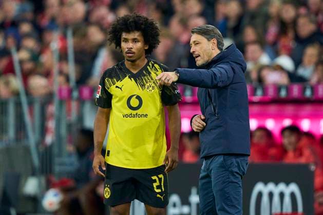 Head coach Niko Kovac of Dortmund Karim Adeyemi of Dortmund in the match FC BAYERN MÜNCHEN - BORUSSIA DORTMUND 2-1 on October 18, 2025 at Allianz Arena München, Germany. Season 2026 2026, 1.Bundesliga, FCB, matchday 7,