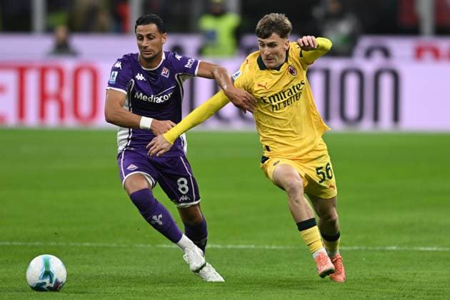 Db Milano 19 10 2025 - campionato di calcio serie A Milan-Fiorentina foto Daniele Buffa Image nella foto: Alexis Saelemaekers-Rolando Mandragora 