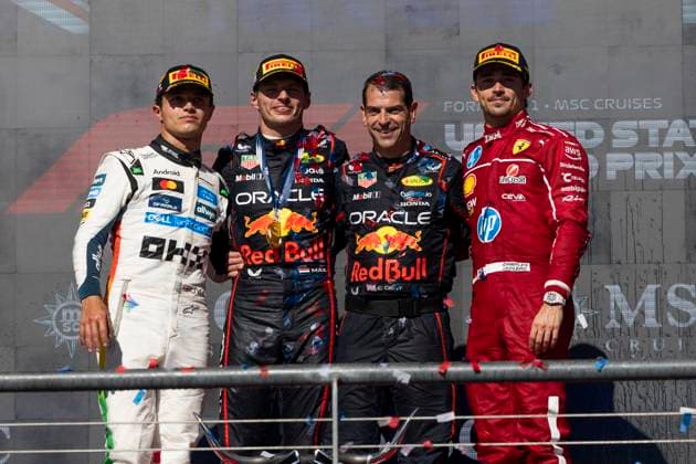 Formula 1 MSC Cruises United States Grand Prix 2025 Joseph Pinchin OVERTAKE MAXPPP - Austin 19 10 2025 PODIUM 04 NORRIS Lando (gbr), McLaren F1 Team, portrait 01 VERSTAPPEN Max (nld), Oracle Red Bull Racing, portrait 16 LECLERC Charles (mon), Scuderia Ferrari HP, portrait at the Formula 1 MSC Cruises United States Grand Prix 2025, the 19th round of the 2025 FIA Formula 1 World Championship, WM, Weltmeisterschaft at the Circuit of The Americas in Austin, Texas, United States, from October 16 to 19, 2025 Austin Circuit of The Americas United States Copyright: xOVERTAKE MAXPPPxJosephxPinchinx OVT202510209097 OVT202510209097