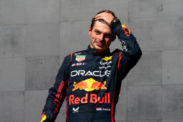 Dutch Formula One driver Max Verstappen of Red Bull Racing is seen on the podium after winning the Formula One United States Grand Prix at the Circuit of the Americas in Austin, Texas on Sunday, October 19, 2025.  AUS2025101970 GREGxNASH