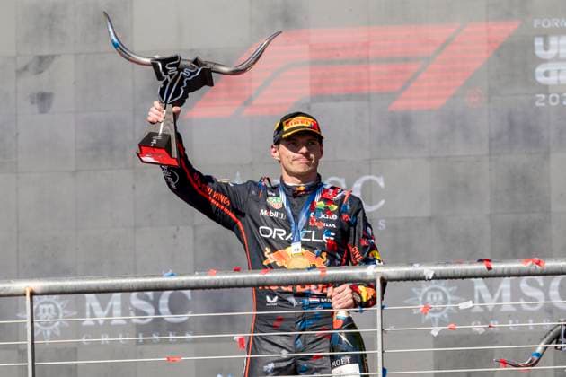 AUSTIN, TX - OCTOBER 19: Max Verstappen of the Netherlands and Team Oracle Red Bull Racing (1) celebrates his victory during the Formula 1 F1 Grand Prix of United States on October 19, 2025 at the Circuit of The Americas in Austin, TX. (Photo by Bob Kupbens Icon Sportswire) AUTO: OCT 19 F1 United States Grand Prix EDITORIAL USE ONLY Icon2510190431