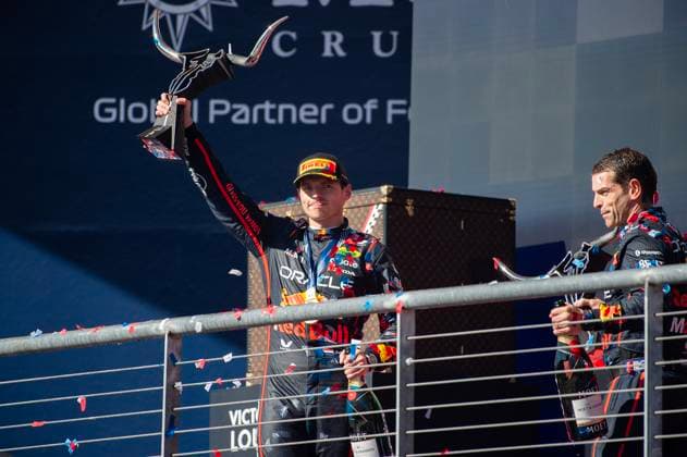 October 19, 2025: Max Verstappen (1) First Place celebrates podium win at the Formula 1 MSC Cruises United States Grand Prix, Circuit of the Americas. Austin, Texas. CSM Austin United States of America - ZUMAc04_ 20251019_faf_c04_041 Copyright: xMarioxCantux