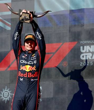 F1 - UNITED STATES GRAND PRIX 2025 podium VERSTAPPEN Max (ned), Red Bull Racing RB21, portrait during the 2025 Formula 1 United States Grand Prix, 19th round of the 2025 FIA Formula One World Championship, WM, Weltmeisterschaft from October 17 to 19, 2025 on the Circuit of the Americas, in Austin, Texas, United States of America - AustinUnited States  Copyright: xDPPIx
