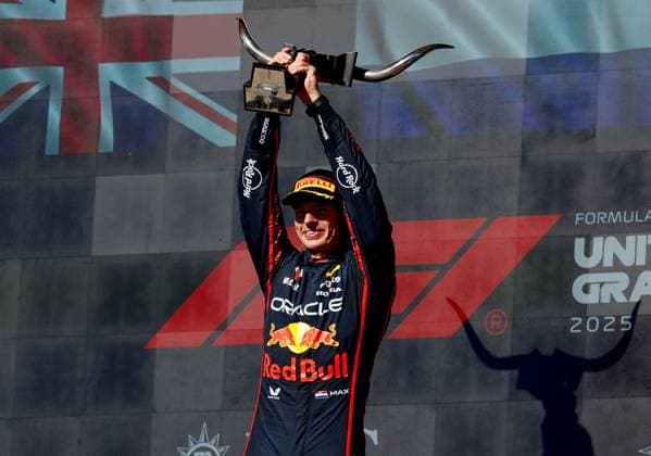 F1 - UNITED STATES GRAND PRIX 2025 podium VERSTAPPEN Max (ned), Red Bull Racing RB21, portrait during the 2025 Formula 1 United States Grand Prix, 19th round of the 2025 FIA Formula One World Championship, WM, Weltmeisterschaft from October 17 to 19, 2025 on the Circuit of the Americas, in Austin, Texas, United States of America - AustinUnited States  Copyright: xDPPIx