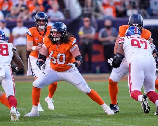 October 19, 2025: Denver Broncos center Luke Wattenberg (60) looks to make a block in the second half of the football game between the Denver Broncos and New York Giants. CSM. - ZUMAc04_ 20251019_zma_c04_341 Copyright: xDerekxRegensburgerx