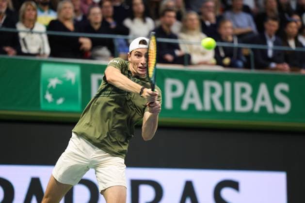 France s Ugo Humbert meets Norway s Casper Ruud in the singles final during the BNP Paribas Nordic Open tennis tournament at the Royal Tennis Hall in Stockholm, Sweden, October 19, 2025. STOCKHOLM SWEDEN x62260x
