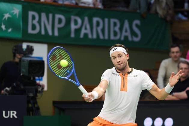 STOCKHOLM, SWEDEN 20251019 Norway s Casper Ruud meets France s Ugo Humbert in the singles final during the BNP Paribas Nordic Open tennis tournament at the Royal Swedish Tennis Hall. STOCKHOLM SWEDEN x62260x