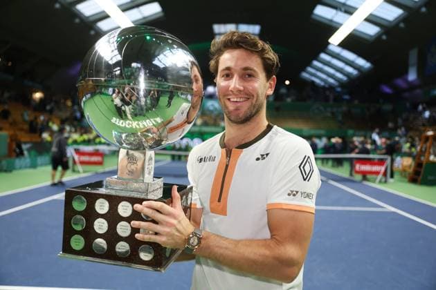 Norway s Casper Ruud wins the singles final against France s Ugo Humbert during the BNP Paribas Nordic Open tennis tournament at the Royal Swedish Tennis Hall in Stockholm, Sweden, October 19, 2025. STOCKHOLM SWEDEN x62260x