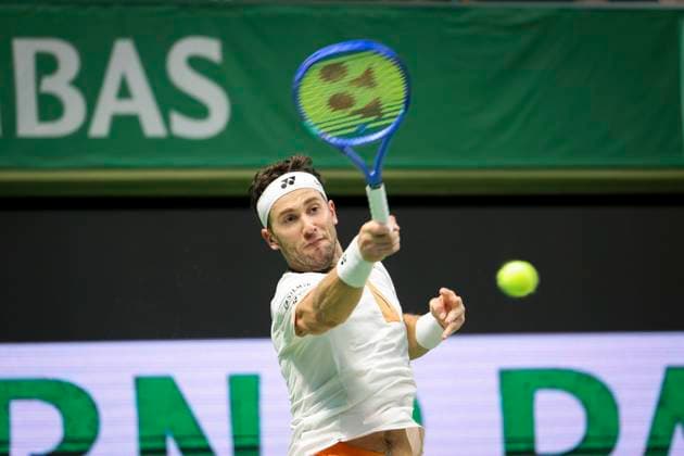 STOCKHOLM, SWEDEN 20251019 Norway s Casper Ruud meets France s Ugo Humbert in the singles final during the BNP Paribas Nordic Open tennis tournament at the Royal Swedish Tennis Hall. STOCKHOLM SWEDEN x62260x