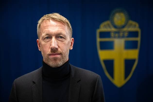 251020 Graham Potter poses for a portrait during a press conference, PK, Pressekonferenz announcing him as new head coach of the Swedish men s national football team on October 20, 2025 in Stockholm. Photo: Joel Marklund BILDBYRAN kod JM JM0743 bbeng fotboll football soccer fotball presskonferens press conference sverige sweden sverige a porträtt Copyright: JOELxMARKLUND BB251020JM025